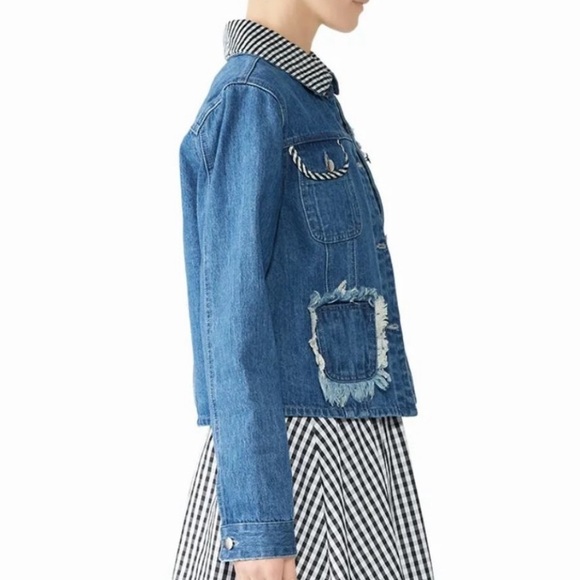 Samantha Sipos Jacket Women’s XL Embroidered Girls Denim Blue Plaid Distressed - Picture 3 of 5